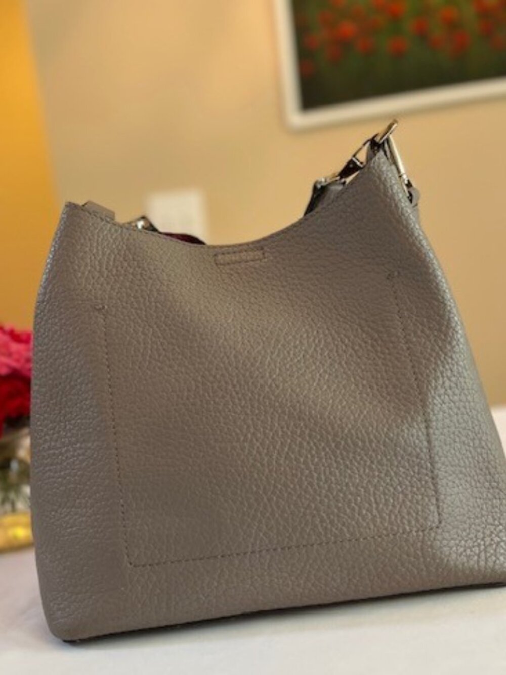 KATE SPADE | New York Gray Pebbled Leather Tote Hobo Shoulder bag-EUC - Picture 3 of 16
